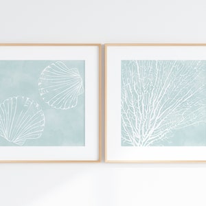 2 Pieces Wall Decor, Coastal Home Decor, Boho Beach Gallery, Coral Print, Shell Print, Gallery Wall Art, Nautical Printable, Beach Printable