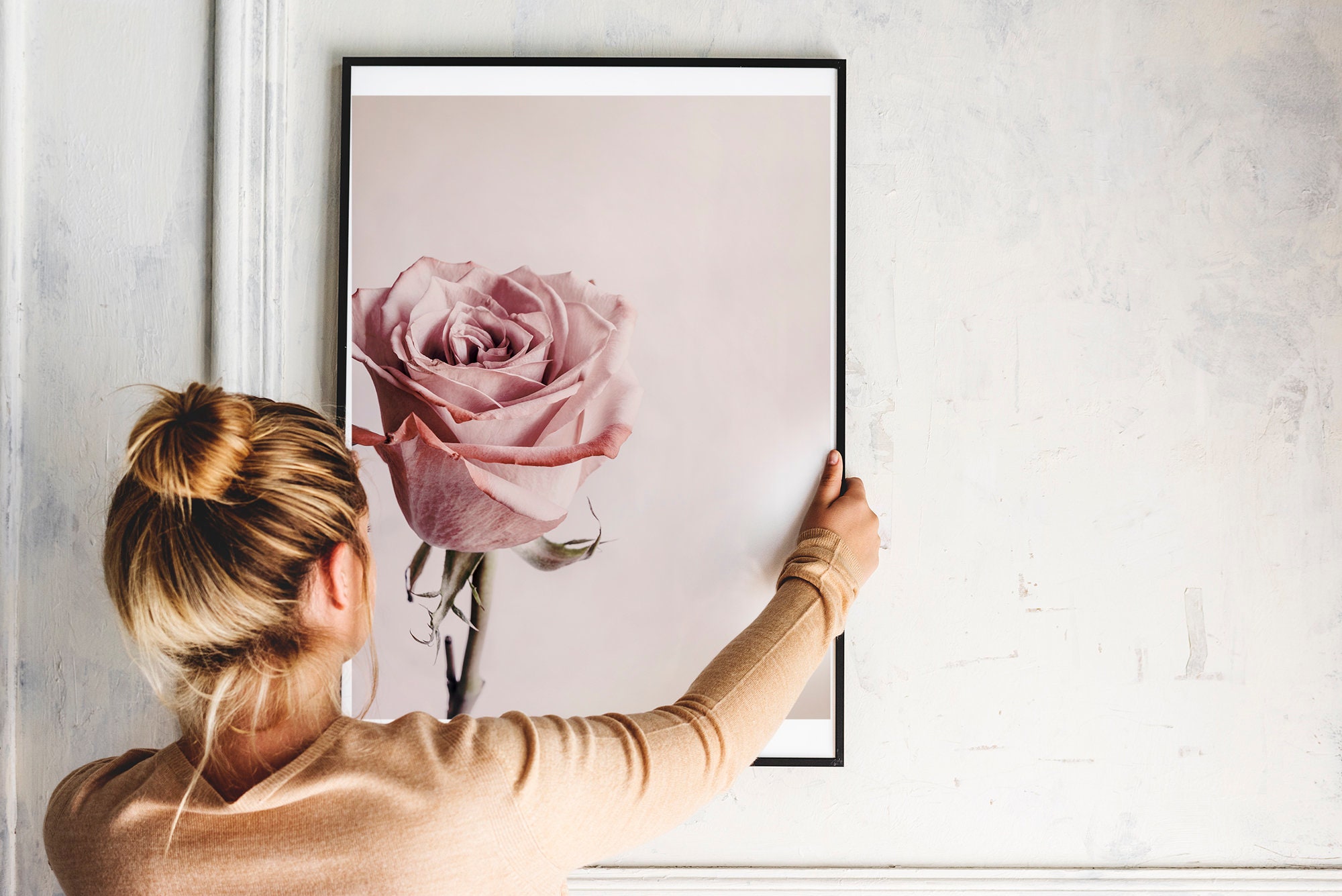 Blush Pink Rose Print, Romantic Wall Art, Rose Flower Printable Wall ...