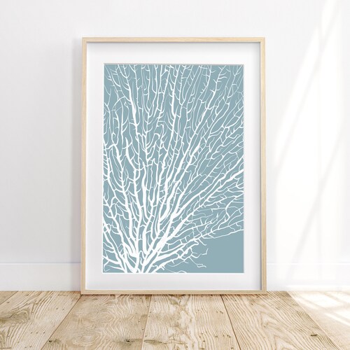 Coral Print Coral Wall Art Blue Coastal Wall Decor Beach Etsy