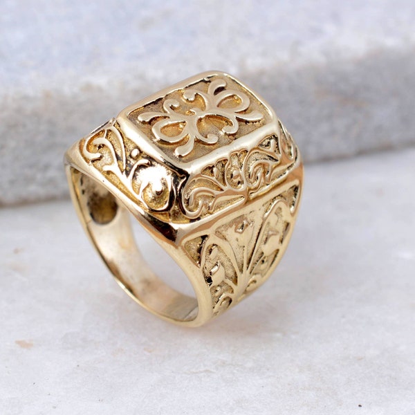 Designer Signet Ring, Brass Ring Gift for Husband, Handmade Ring