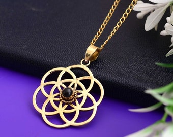 Mandala-Halskette, Blume des Lebens Anhänger Sterling Silber Blume des Lebens Halskette, spirituelle Halskette Stein Anhänger