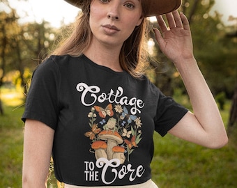 Vintage Cottagecore TShirt I Fans of Academia Cottage Core Aesthetic I Cottagecore Clothes Gift For Her With Mushroom Flowers & Butterflies