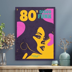 Groovy Retro Disco 70's 80's Canvas Wall Art Print. Mod Colorful 70's Poster Style Canvas Art. Decoración de pared con póster funky de los años 70.