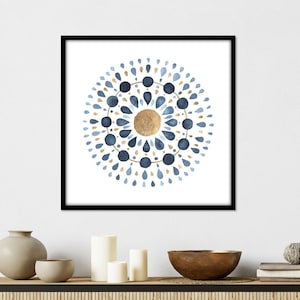 Mandala Wall Art Digital Mandala Wall Art Printable Instant Download I Mandala Blue White Gold I Hand Painted Art Print Mandala Downloadable