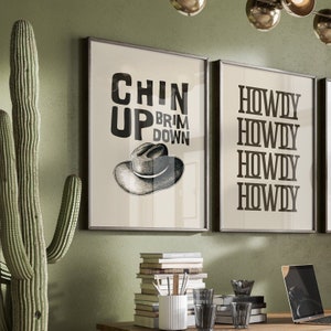 Southwestern Wall Décor Desert Howdy Art Print Set 2, Western Cowboy Hat Vintage Ranch Style Poster, Wild West Barn Digital Instant Download