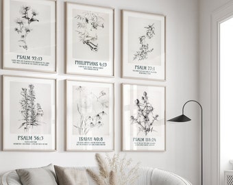 Modern Christian Art Set Six Illustrations Instant Download, Modern Christian Artwork Home Décor Gift, Worship gift, Faith Based Wall Poster