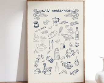 Trendy Kitchen Wall Home Décor Printable Art Food Poster Digital Print, Italian Kitchen Instant Download Marinara Pasta Ingredient Art Print