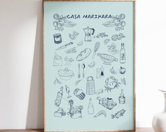 Italian Kitchen Instant Download Marinara Pasta Ingredient Art Print, Trendy Home Décor Printable Kitchen Wall Art Food Poster Digital Print