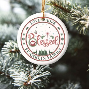Modern Xmas Bauble Religious Christmas Gifts, Christian Personalised Keepsake Christmas Tree Ornament Gift, Family Name Xmas 2023 Decoration