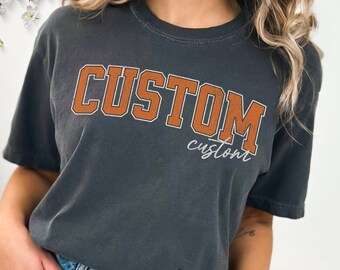 Customized College Text TShirt, Personalized Gift Comfort Colors Shirt University Style 4 Colors, Comfort Color Preppy Custom Christmas Gift