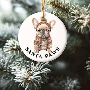 French Bulldog Dog Christmas Ornament, Frenchie Dog Christmas Tree Ornament, Christmas Lights Ceramic Hanging Dog Ornament, New Dog Mom Gift