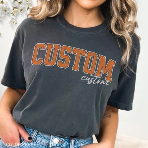 Customized College Text TShirt, Personalized Gift Comfort Colors Shirt University Style 4 Colors, Comfort Color Preppy Custom Christmas Gift