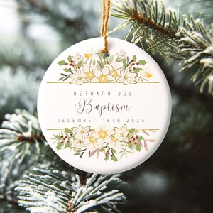 Nome personalizado batismo dezembro 2023 ornamento de nome personalizado, narciso mês de nascimento de dezembro presente de lembrança de flor, presente de batismo de bebê