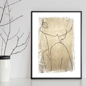 Hestia Goddess Print, Goddess Art in gold, 5 Sizes Included, Exclusive Printable art, Line drawing with colour, Modern print, Classic print.