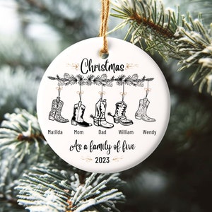 Cowboy Christmas Family Five Custom Name Ornament Keepsake Gift, Personalized First Christmas As Family Of 5, Western Christmas Family Names