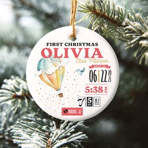 New Baby Girl First Christmas Bauble, Birthdate First Christmas 2023 Personalized Ceramic Ornament,  Custom Baby Name Birth Tree Decoration