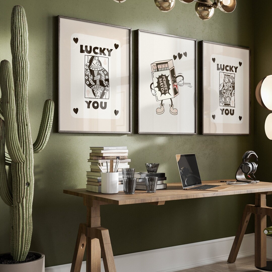 Trendy Retro Lucky in Love Wall Décor Set 3, Funny Lucky You Aesthetic