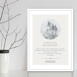 Regalo de recuerdo personalizado y cita de condolencia de Big Trees Fall de Maya Angelou. Impresión personalizada de recuerdo de arte conmemorativo del duelo.