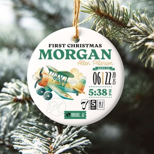 Birthdate First Christmas 2023 Personalized Ceramic Ornament, New Baby Boy First Christmas Bauble, Custom Baby Name Birth Tree Decoration