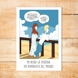 Biglietto comico a fumetto per San Valentino, Anniversario, download digitale, fidanzata fidanzato moglie marito, persona romantica, relax