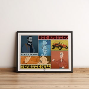 Illustration Poster Bud Spencer & Terence Hill, Dune Buggy, Otherwise we get pissed, comic digital image, Italian comedy cinema