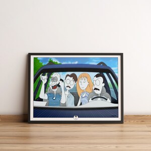 Comedy poster Aldo Giovanni and Giacomo, Three Men and a Gamba, V-A-F-F..., funny scene, Italian comedy film, digital illustration