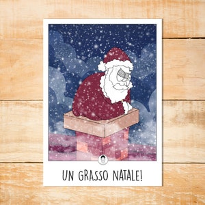 Biglietto illustrazione Babbo Natale, Merry Christmas, Fumetto divertente, Download digitale, strip comica, regalo natalizio