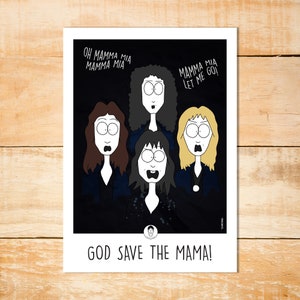 God save the mama, festa della mamma e nonna, compleanno, regalo fumetto comico, illustrazione a colori, queen rock music, download digitale