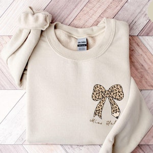 Personalized Teacher Sweatshirt, Leopard Print Bow Shirt, Teacher Team,Custom Teacher Shirt,Teacher Appreciation Gift,Teacher Name Mrs Shirt