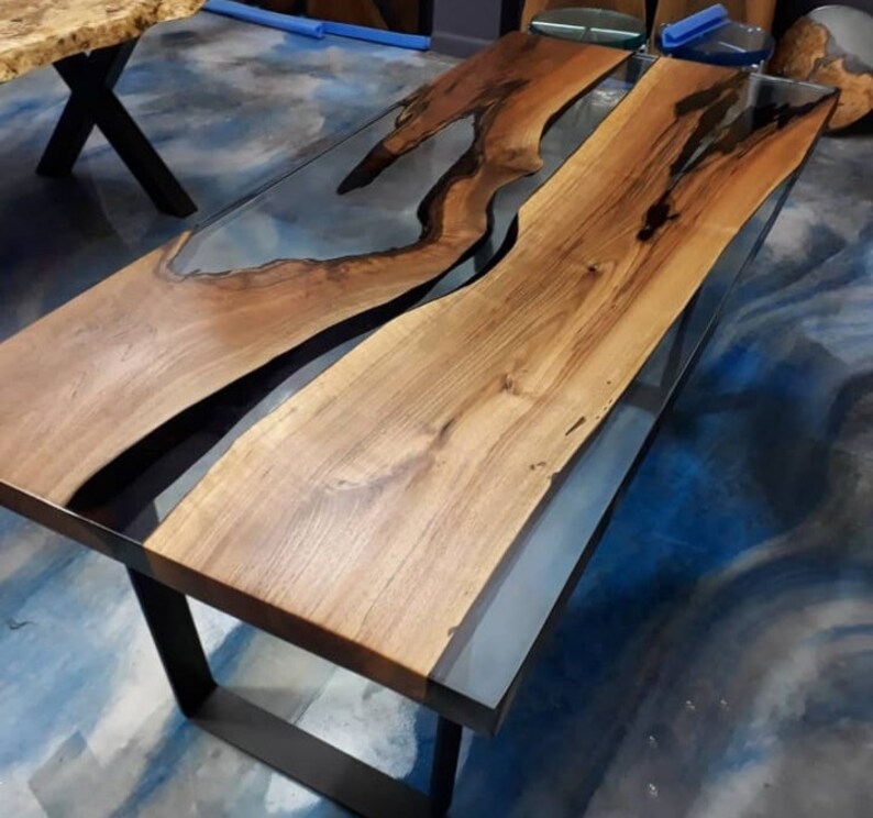 Walnut Clear Epoxy Resin Dining Table Epoxy Coffee Table Etsy