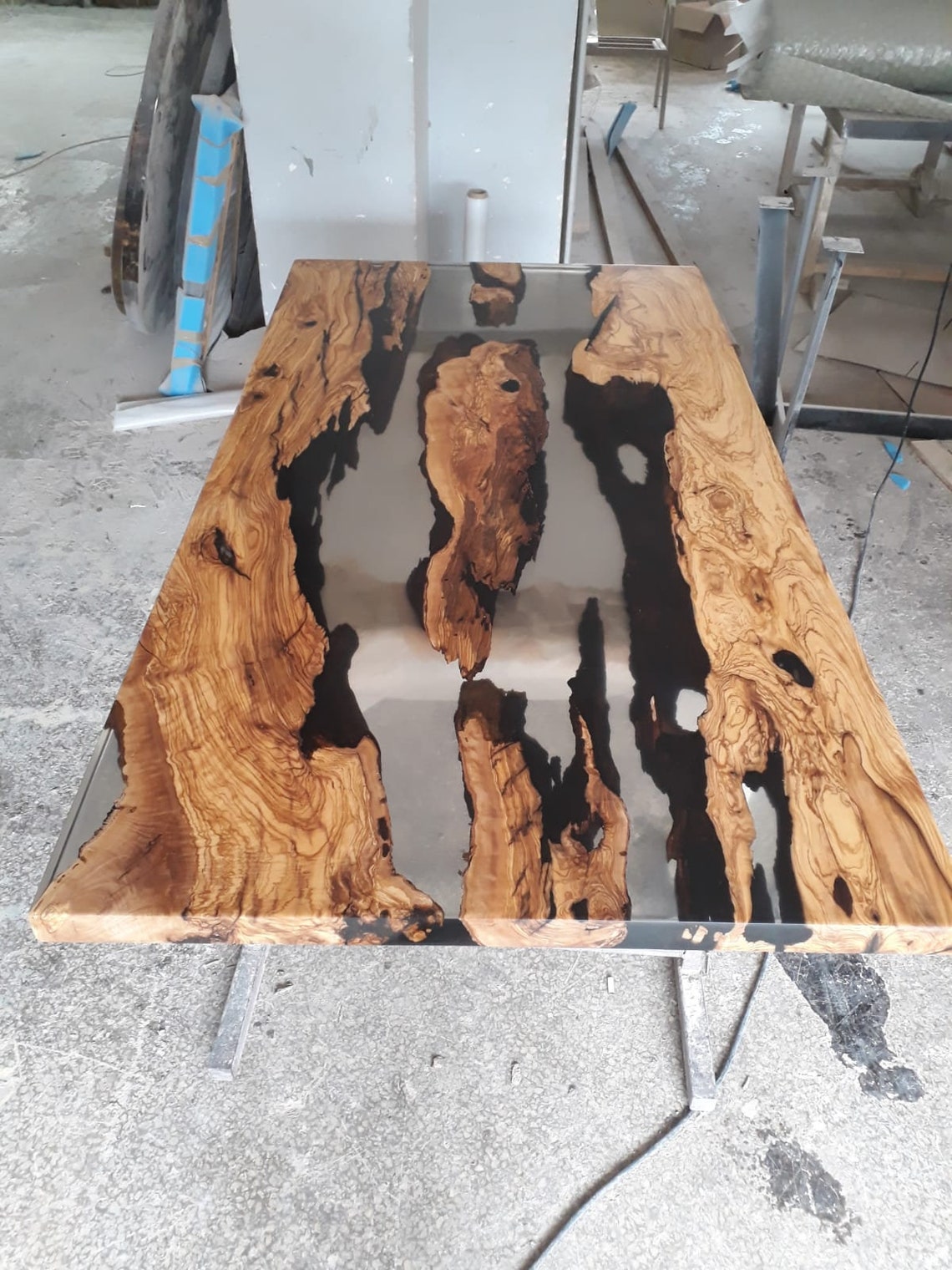 Unique Olive Wood Table Natural Epoxy Resin Table Resin Side Etsy