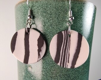 Round Black and White Ceramic Nerikomi Earrings