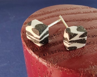 Black and White Ceramic Nerikomi Block Stud Earrings