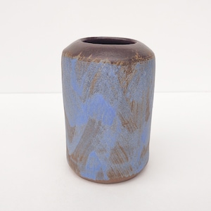 Brushed Matte Blue Brown Handmade Ceramic Vase image 1