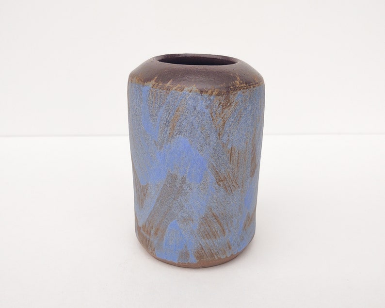 Brushed Matte Blue Brown Handmade Ceramic Vase image 1