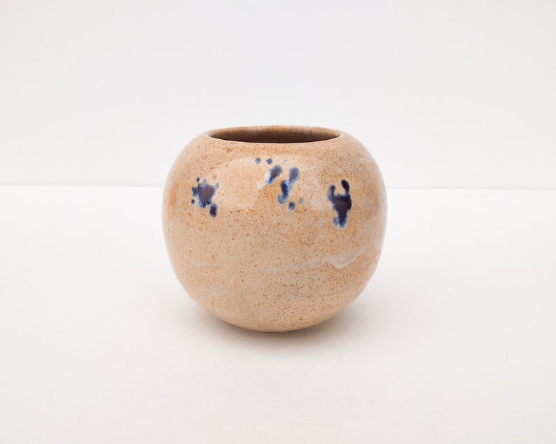 Handmade Ceramic Bud Vase Tan with Purple Accent image 1