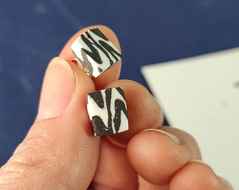 Black and White Ceramic Nerikomi Block Zig Zag Stud Earrings