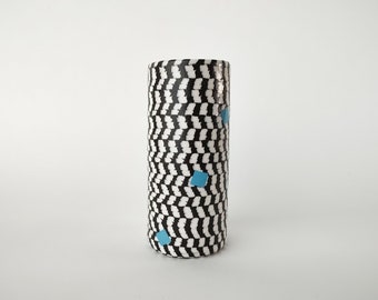 Nerikomi Checkered Ceramic Vase With Sky Blue   Accent by Fizzy Ceramics