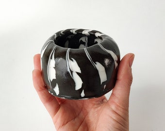 Black and White Nerikomi Ikebana Vase Handbuilt by Fizzy Ceramics