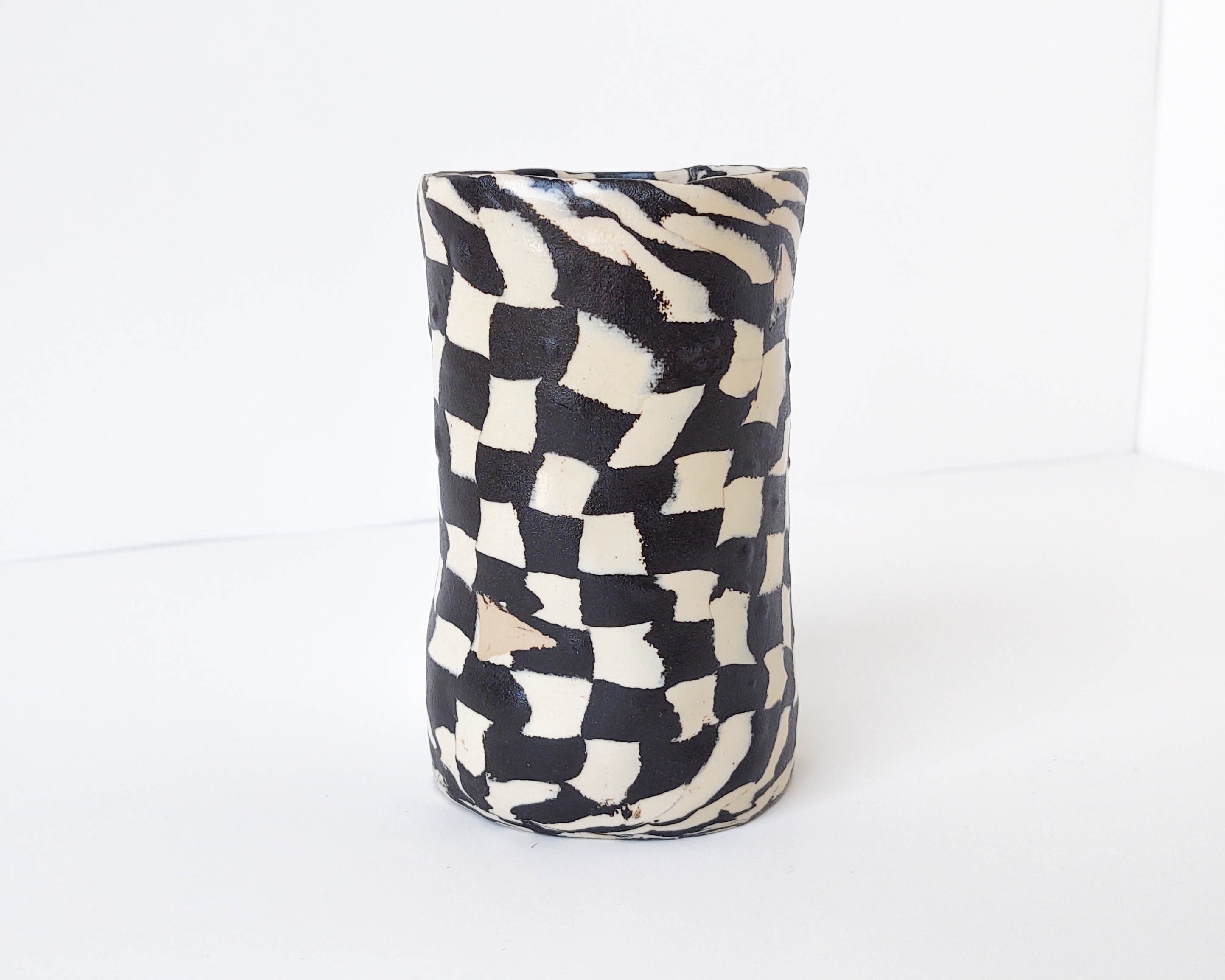 Ceramic Distorted Grid Vase With Peach Accent by Fizzy Ceramics