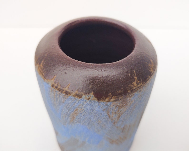 Brushed Matte Blue Brown Handmade Ceramic Vase image 5