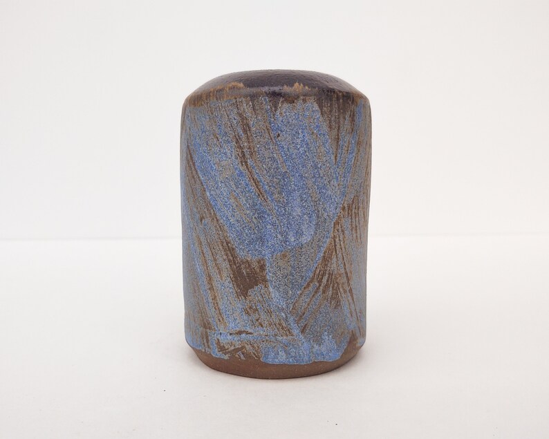 Brushed Matte Blue Brown Handmade Ceramic Vase image 2