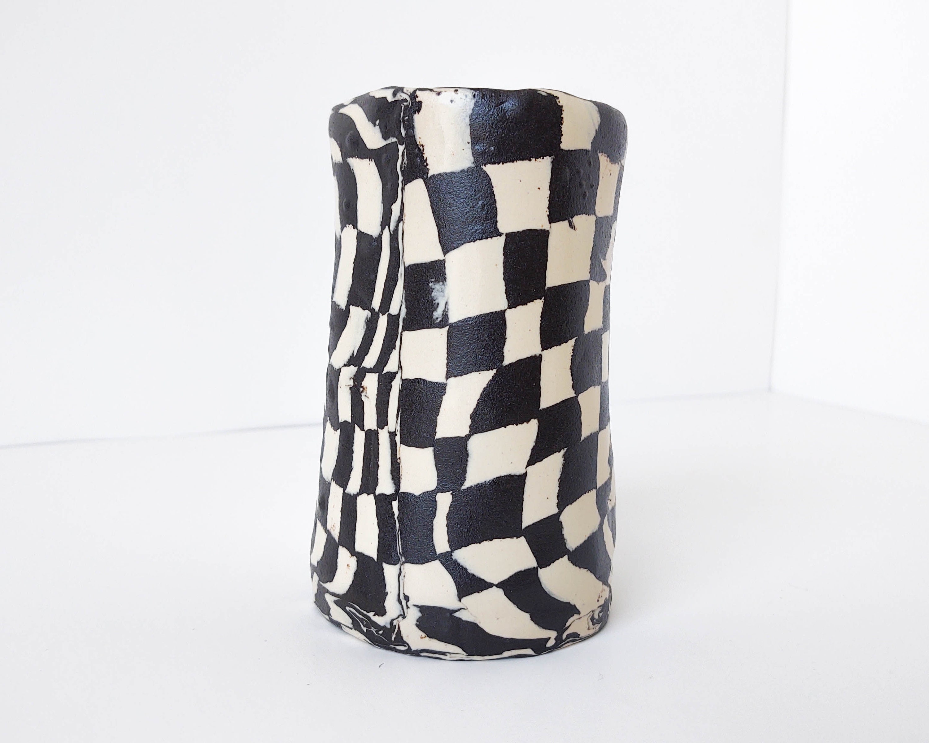Ceramic Distorted Grid Vase With Peach Accent by Fizzy Ceramics - Etsy