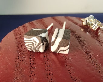 Black and White Ceramic Nerikomi Cube Stud Earrings
