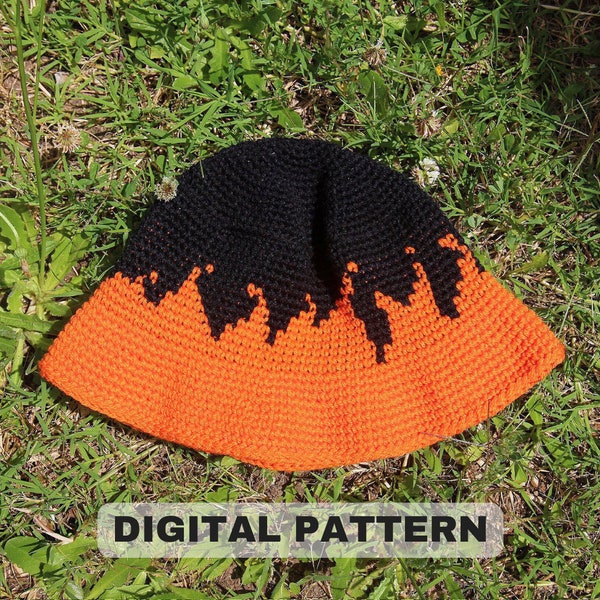 Flame Bucket Hat Crochet PATTERN (Size adjustable) - Simple Version