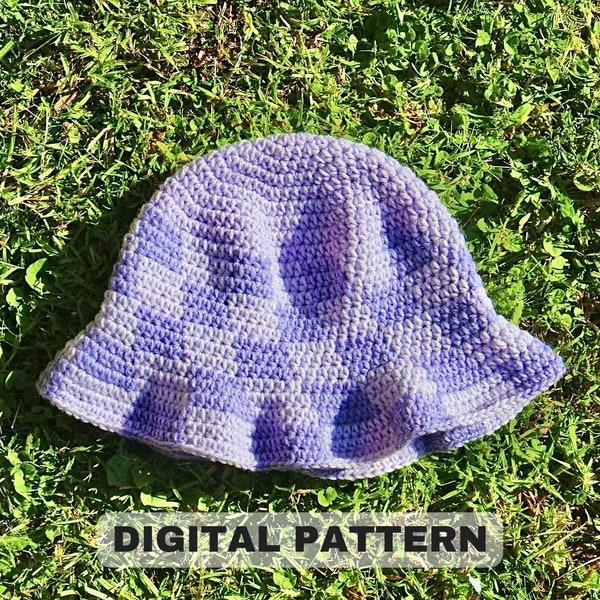 Checkered Bucket Hat Crochet PATTERN (Size Adjustable)