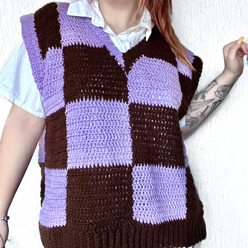 Checkered Vest Oversized CROCHET PATTERN wednesday Inspired - Etsy