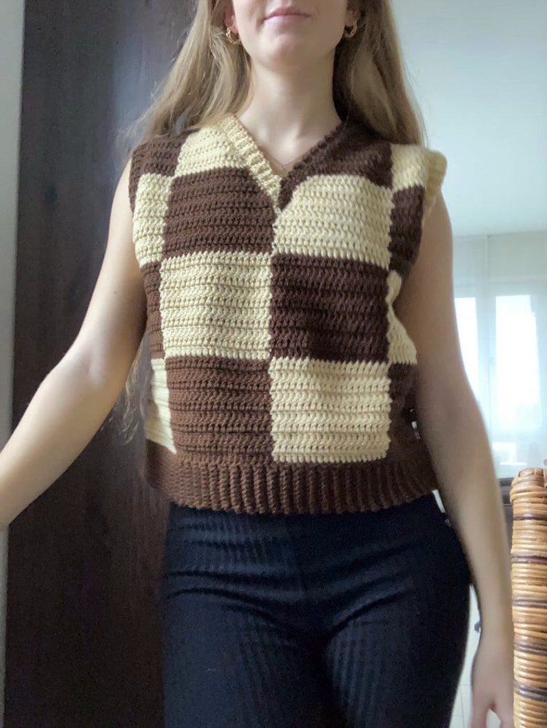 Checkered Vest Oversized CROCHET PATTERN wednesday Inspired - Etsy