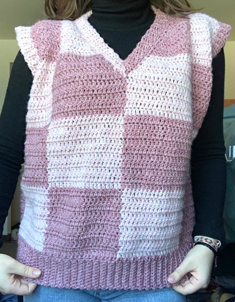 Checkered Vest Oversized CROCHET PATTERN wednesday Inspired - Etsy