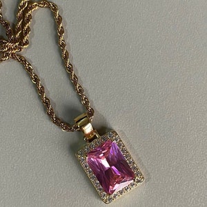 18k Pink Gem Necklace, Gemstone necklace, Rose quarters, Rose Quartz pendant necklace, Pink gemstone jewellery, July birthday gift.